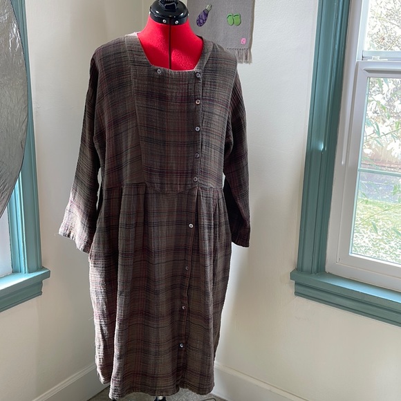 Gudrun Sjoden Dresses Gudrun Sjoden Olive Green Plaid Button Up